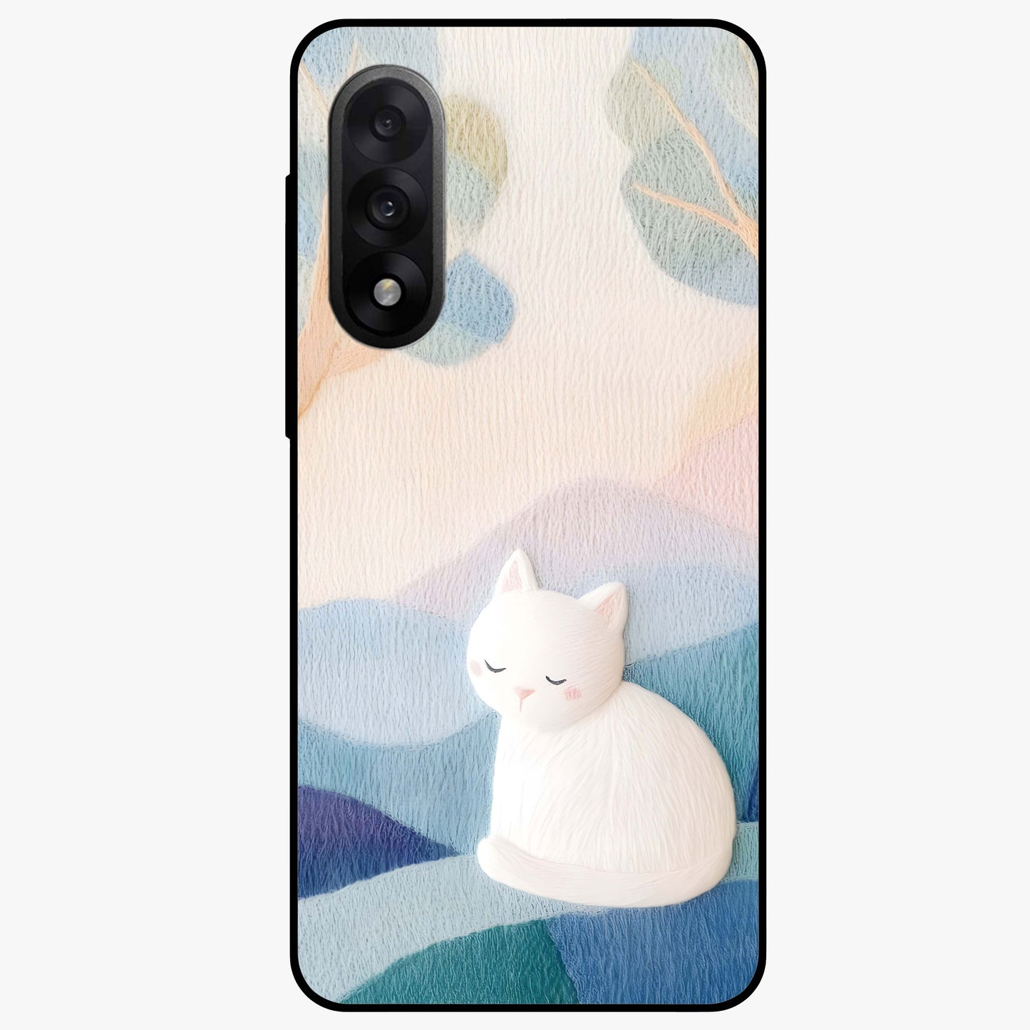 Cotton Dream Cat Glass Case for 1+Nord 5 soft front view featuring dreamy cat artwork in pastel tones