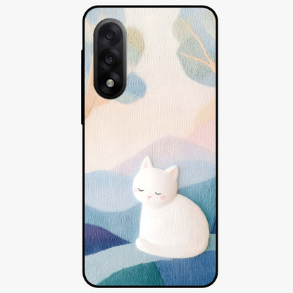 Cotton Dream Cat Glass Case for 1+Nord 5 soft front view featuring dreamy cat artwork in pastel tones