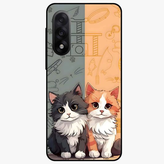 Cozy Cat Duo Glass Case for 1+Nord 5 adorable front view featuring two cats in warm aesthetic artwork