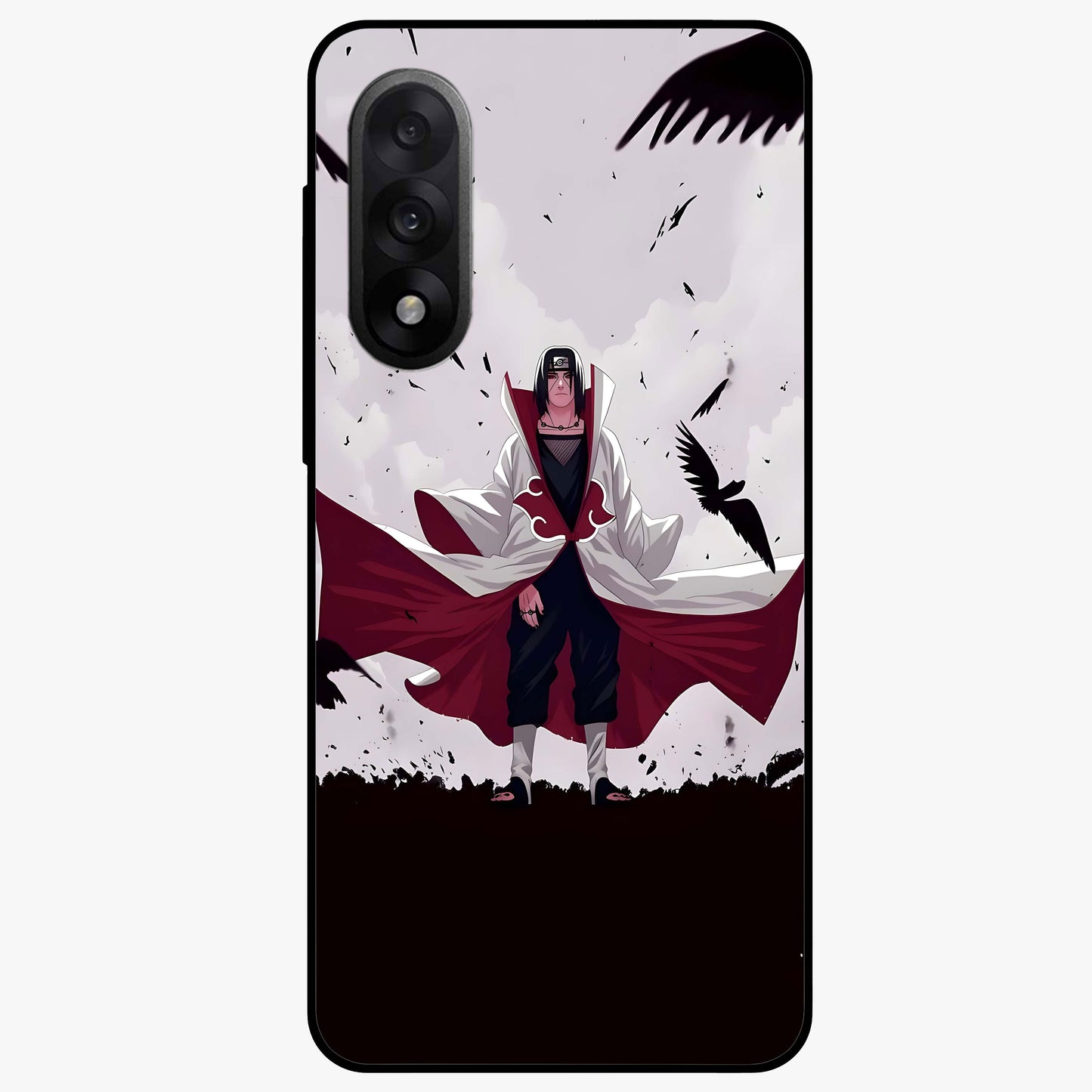 Crimson Crow Ascension Glass Case for 1+Nord 5 powerful front view featuring crow artwork with dark crimson background