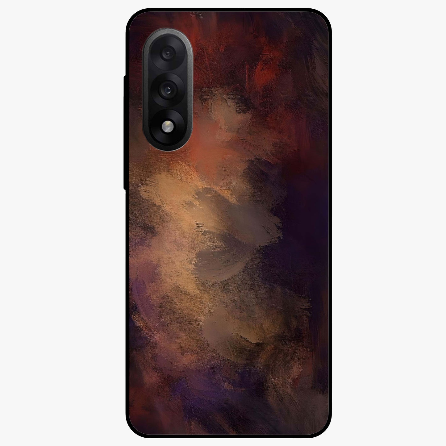 Crimson Dusk Whirl Glass Case for 1+Nord 5 dramatic front view featuring swirling dusk inspired crimson artwork
