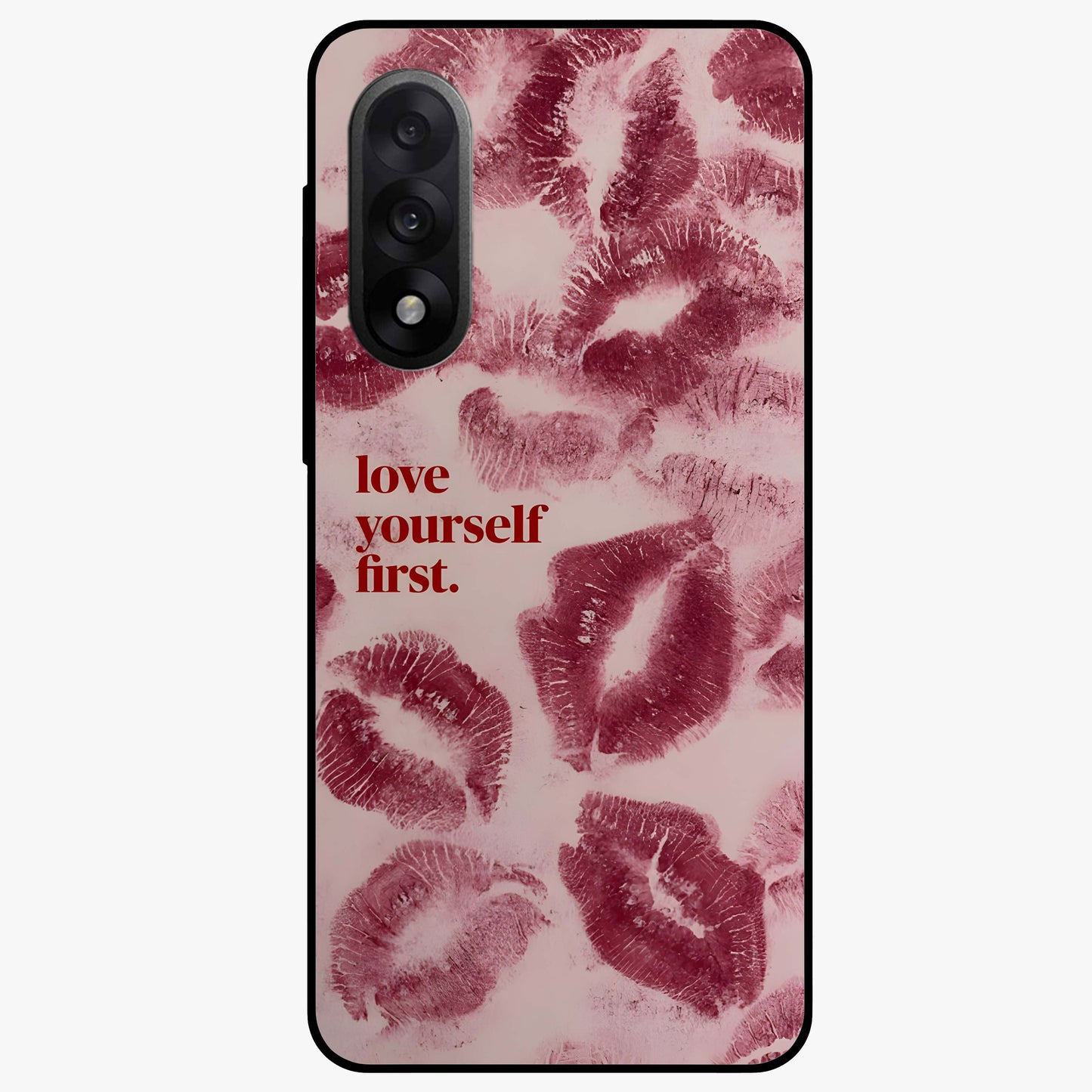 Crimson Kiss Love Glass Case for 1+Nord 5 romantic front view featuring bold crimson love inspired artwork