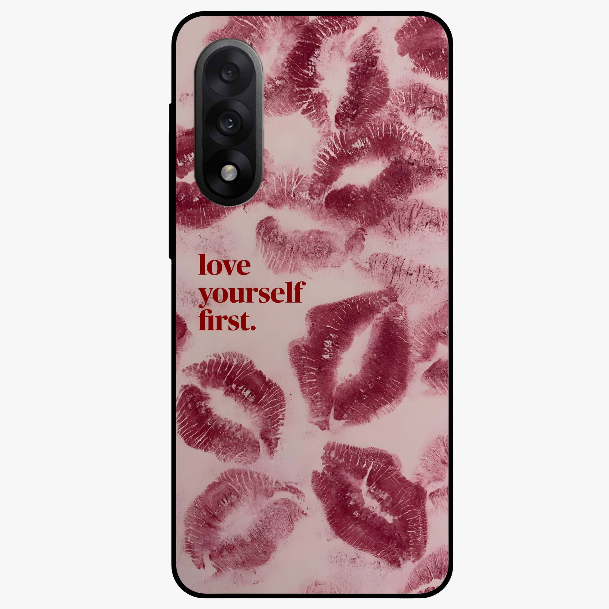 Crimson Kiss Love Glass Case for 1+Nord 5 romantic front view featuring bold crimson love inspired artwork