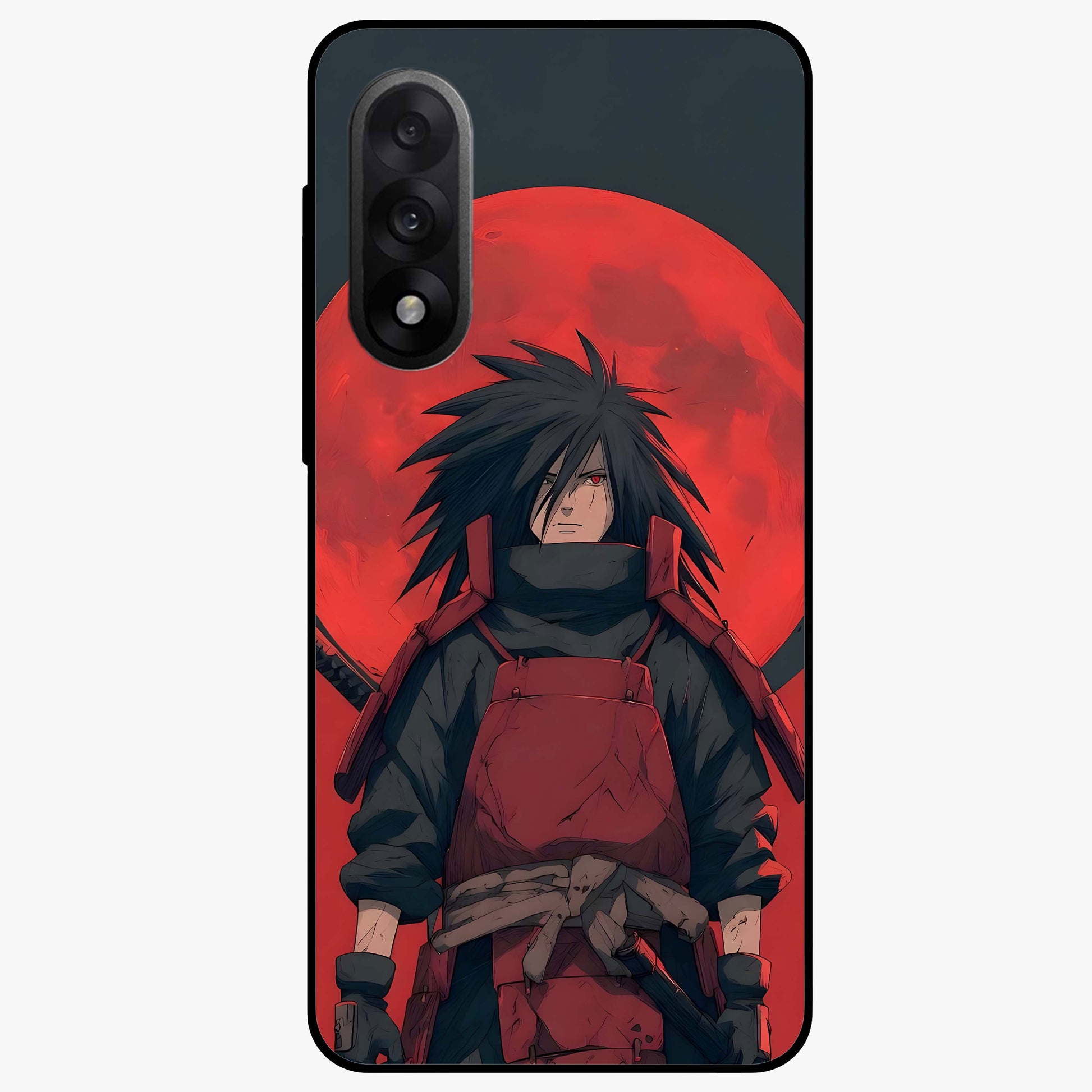 Crimson Moon Warlord Glass Case for 1+Nord 5 dramatic front view featuring warrior themed artwork under crimson moonlight