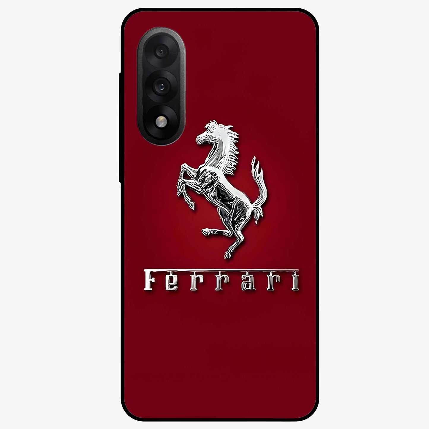 Crimson Stallion Prestige Glass Case for 1+Nord 5 powerful front view featuring majestic stallion artwork in crimson tones