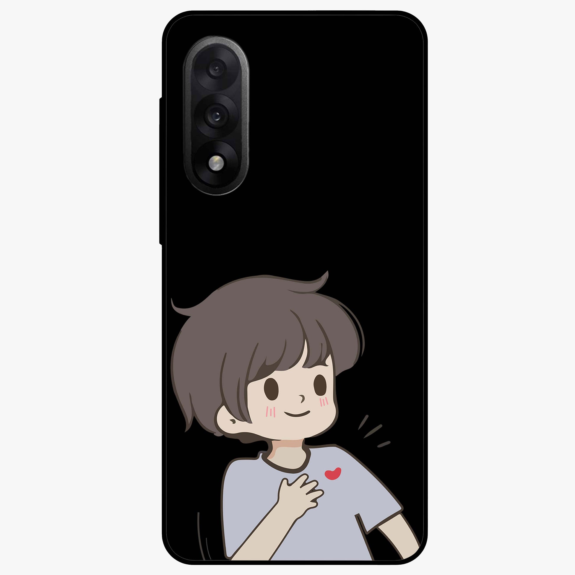 Cute Boy Heart Reaction Glass Case for 1+Nord 5 adorable front view featuring playful heart reaction character artwork