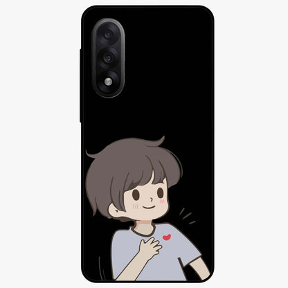 Cute Boy Heart Reaction Glass Case for 1+Nord 5 adorable front view featuring playful heart reaction character artwork