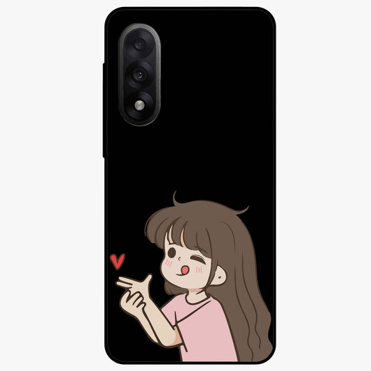 Cute Girl Firing Heart Glass Case for 1+Nord 5 charming front view featuring animated heart themed artwork