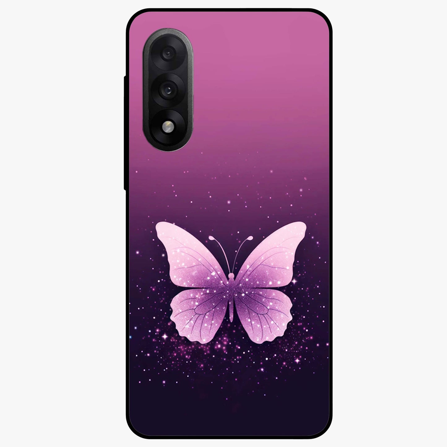 Cute Starry Butterfly Glass Case for 1+Nord 5 dreamy front view featuring butterfly artwork with sparkling star accents