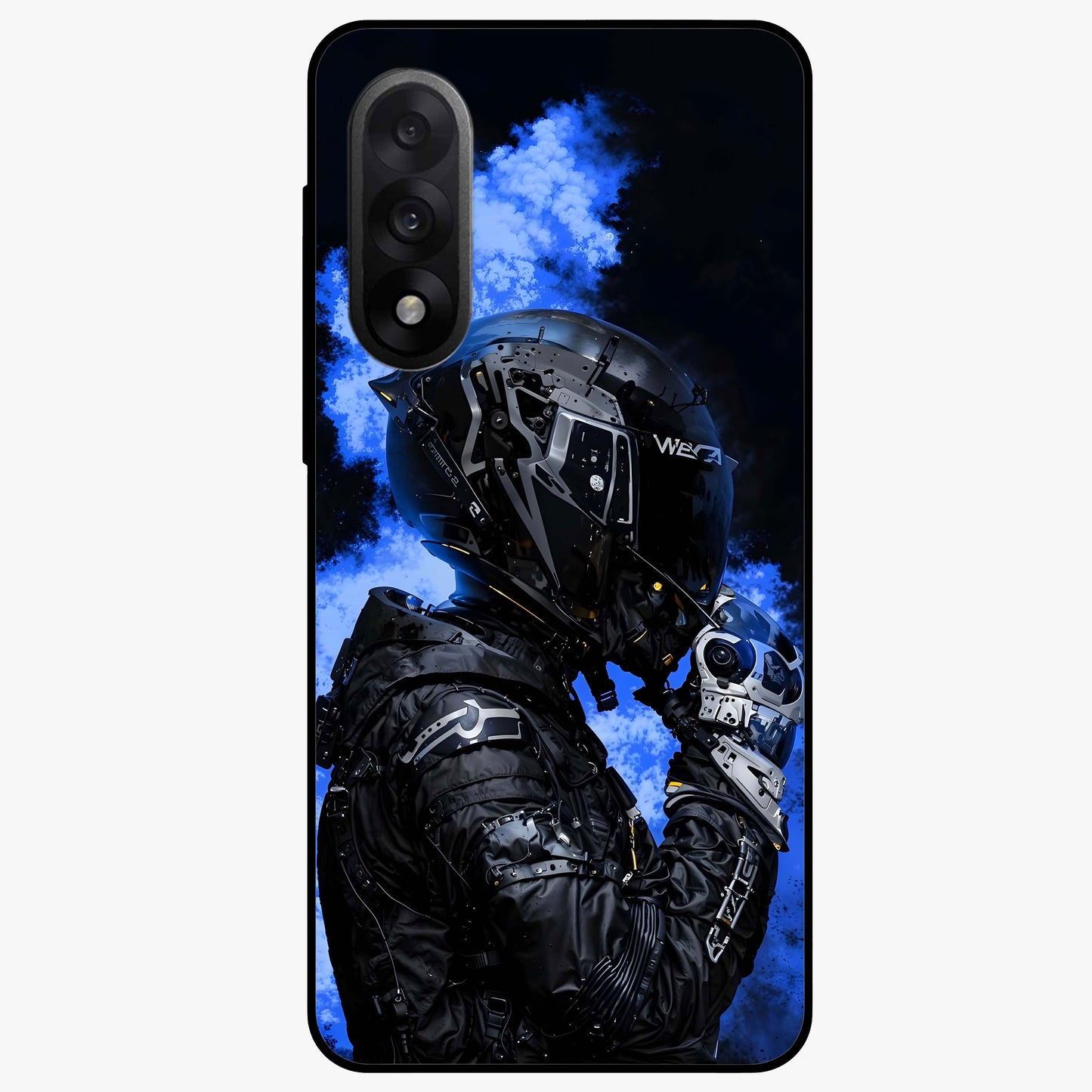 Cyber Sentinel Protocol Glass Case for 1+Nord 5 bold front view featuring futuristic cyberpunk inspired artwork