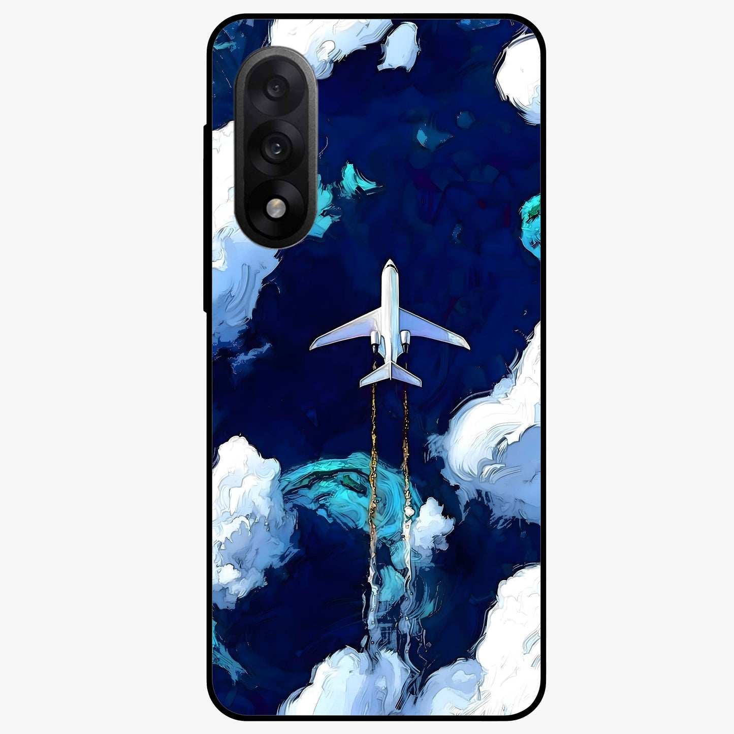 Dark Airplane Glass Case for 1+Nord 5 bold front view featuring airplane silhouette artwork on dark background
