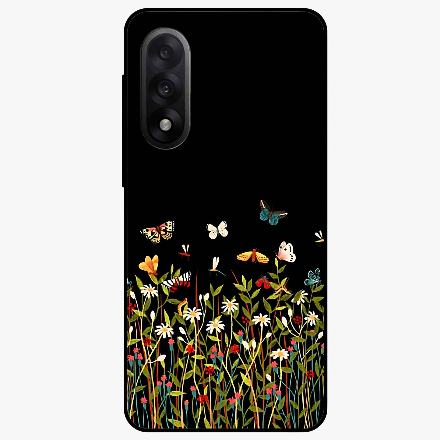 Dark Bloom Wonderland Custom Name Glass Case for 1+Nord 5 striking front view featuring dark floral artwork with personalized name design