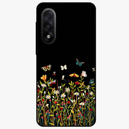 Dark Bloom Wonderland Custom Name Glass Case for 1+Nord 5 striking front view featuring dark floral artwork with personalized name design