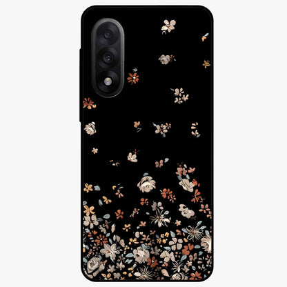 Dark Petal Aesthetic Glass Case for 1+Nord 5 elegant front view featuring moody floral artwork with deep tones