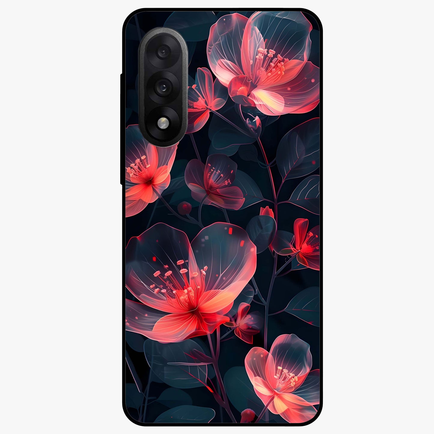 Dark Shade of Flower Glass Case for 1+Nord 5 artistic front view featuring floral artwork in deep shadow tones