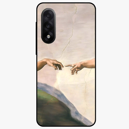 Divine Touch Art Glass Case for 1+Nord 5 artistic front view featuring expressive spiritual inspired artwork