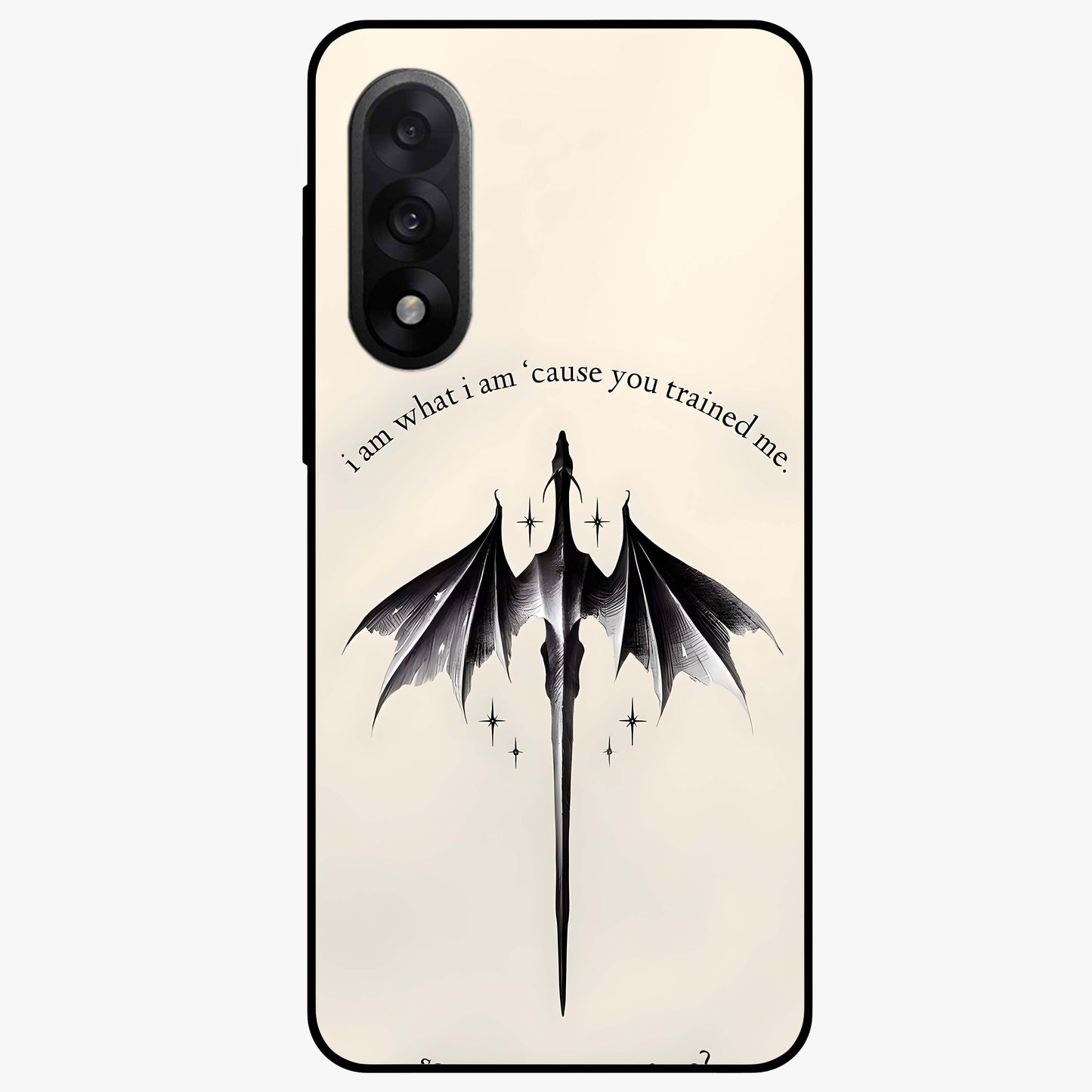 Dragon Quote Art Glass Case for 1+Nord 5 bold front view featuring dragon illustration with motivational quote artwork