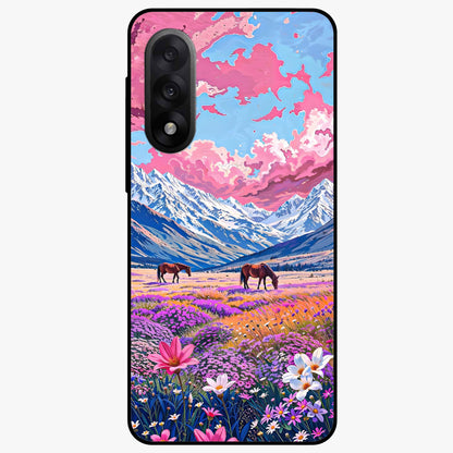Dreamy Floral Pastures Glass Case for 1+Nord 5 soft front view featuring pastel floral meadow artwork