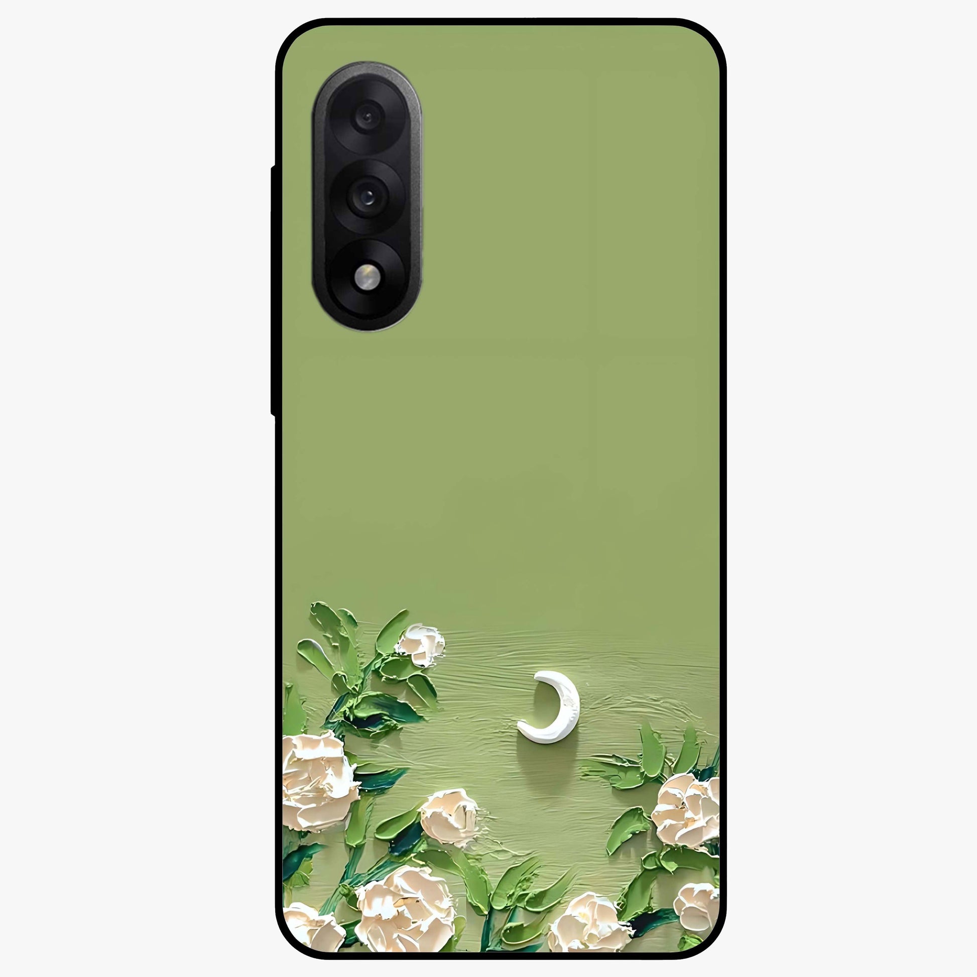 Emerald Bloom Calm Glass Case for 1+Nord 5 elegant front view featuring soothing emerald floral artwork