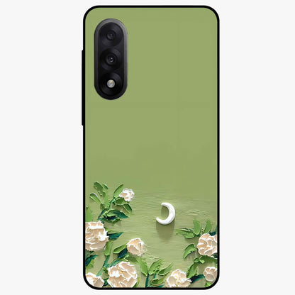 Emerald Bloom Calm Glass Case for 1+Nord 5 elegant front view featuring soothing emerald floral artwork