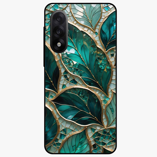Emerald Leaf Glass Case for 1+Nord 5 minimalist front view featuring elegant green leaf artwork