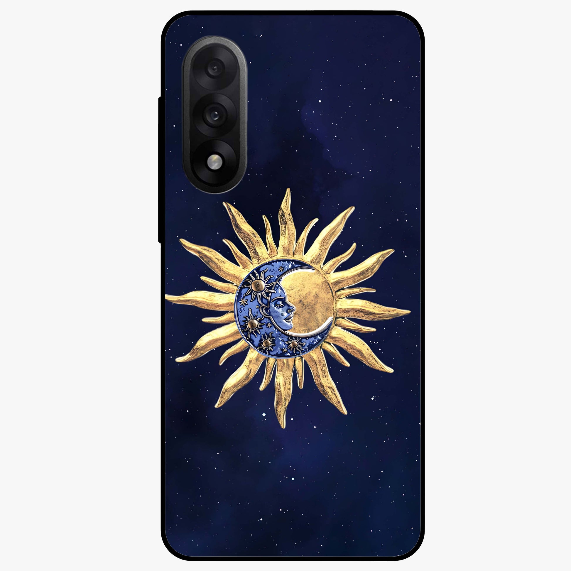 Eternal Cosmic Balance Glass Case for 1+Nord 5 artistic front view featuring symmetrical cosmic artwork