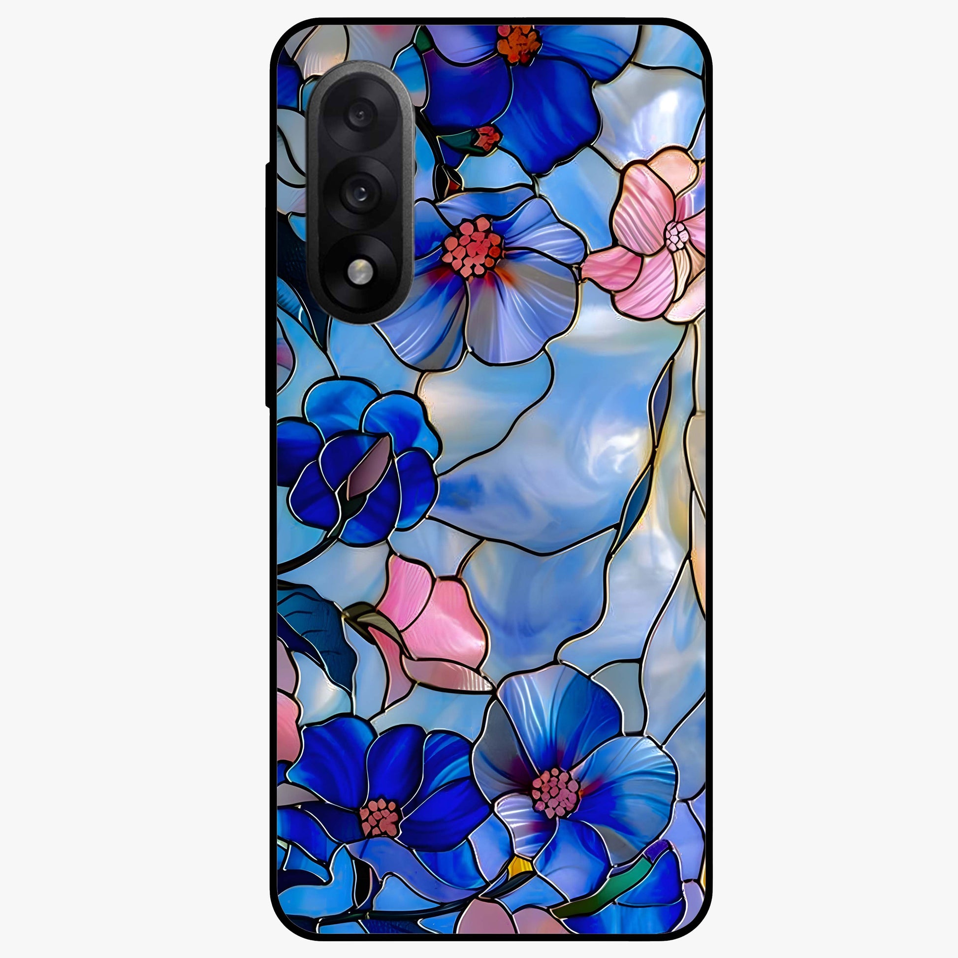Eternal Floral Stained Glass Case for 1+Nord 5 elegant front view featuring stained glass inspired floral artwork