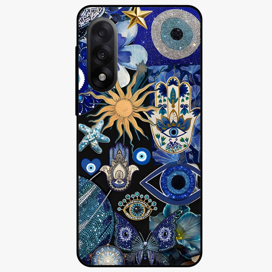 Evil Eye Charm Mix Glass Case for 1+Nord 5 vibrant front view featuring multiple evil eye charm artwork