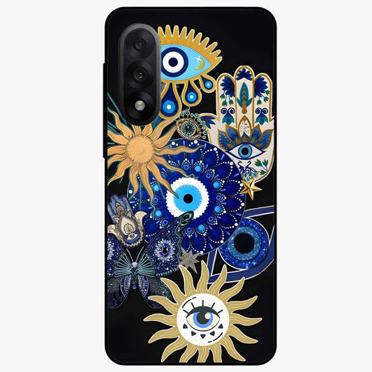 Evil Eye Charm Vibes Glass Case for 1+Nord 5 stylish front view featuring aesthetic evil eye inspired artwork