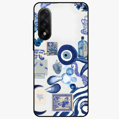 Evil Eyes Dark Blue Glass Case for 1+Nord 5 striking front view featuring deep blue evil eye artwork