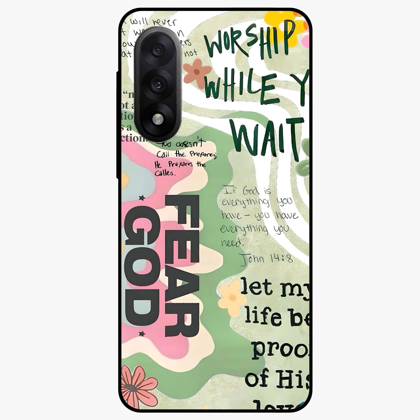Faith Over Fear Glass Case for 1+Nord 5 inspirational front view featuring bold motivational typography artwork