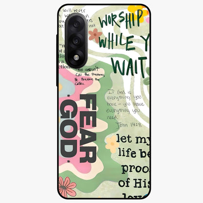 Faith Over Fear Glass Case for 1+Nord 5 inspirational front view featuring bold motivational typography artwork