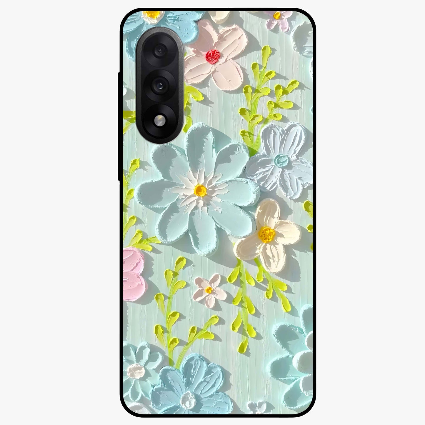 Frosted Petal Garden Glass Case for 1+Nord 5 soft front view featuring delicate floral artwork with frosted aesthetic tones