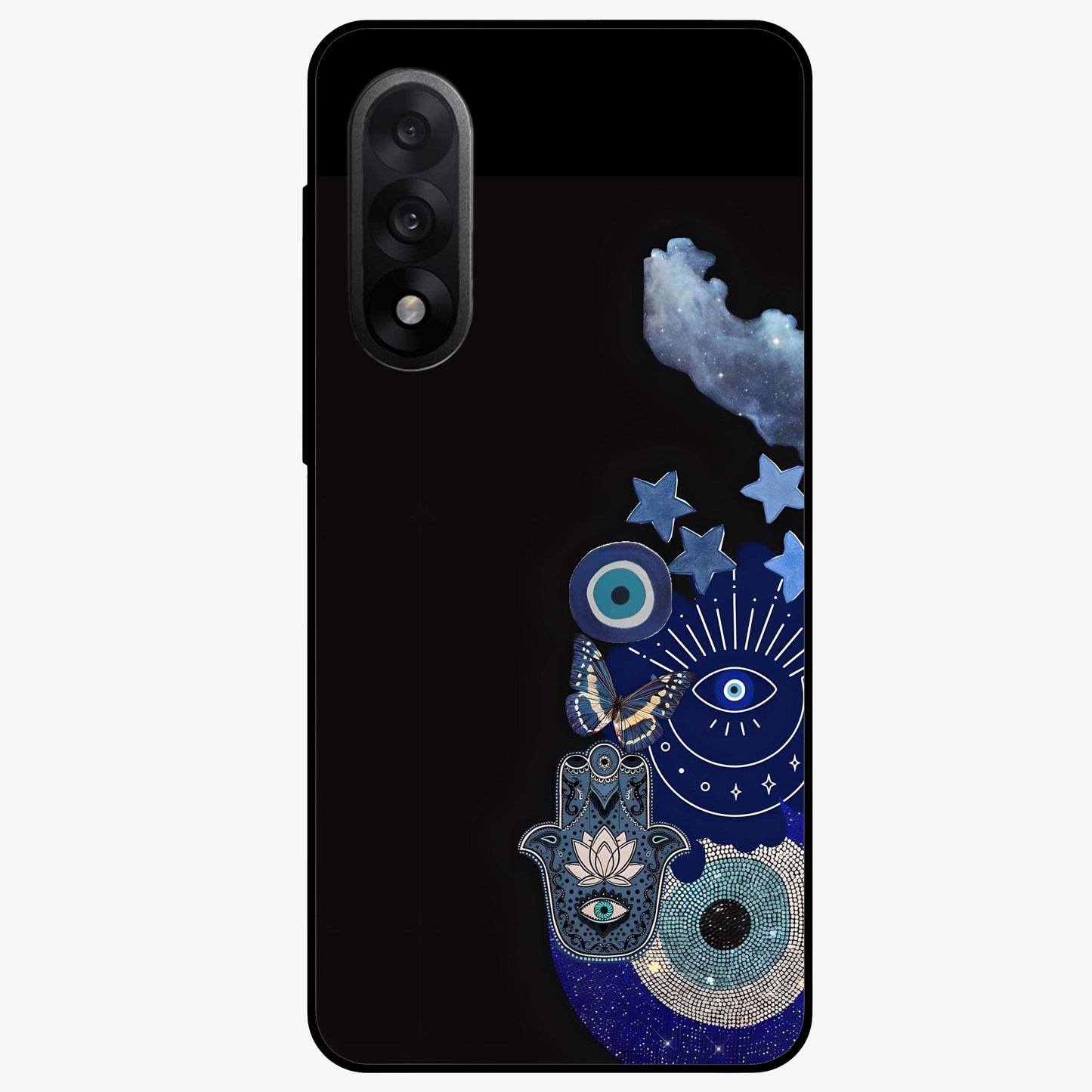 Galactic Charm Cluster Glass Case for 1+Nord 5 artistic front view featuring clustered cosmic charm artwork