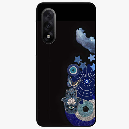 Galactic Charm Cluster Glass Case for 1+Nord 5 artistic front view featuring clustered cosmic charm artwork
