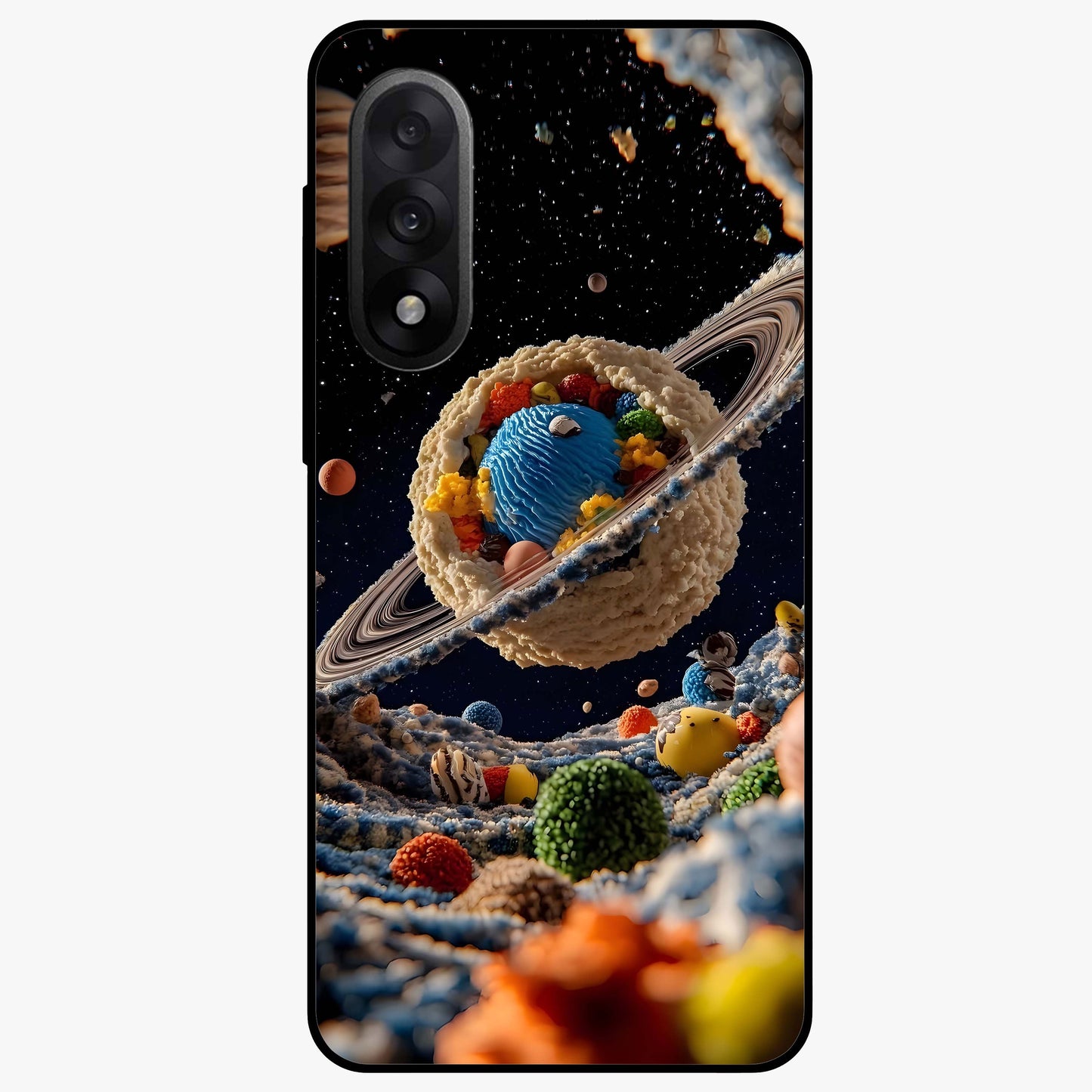 Galactic Dessert Dream Printed Glass Case for 1+Nord 5 playful front view featuring dessert themed artwork with cosmic twist