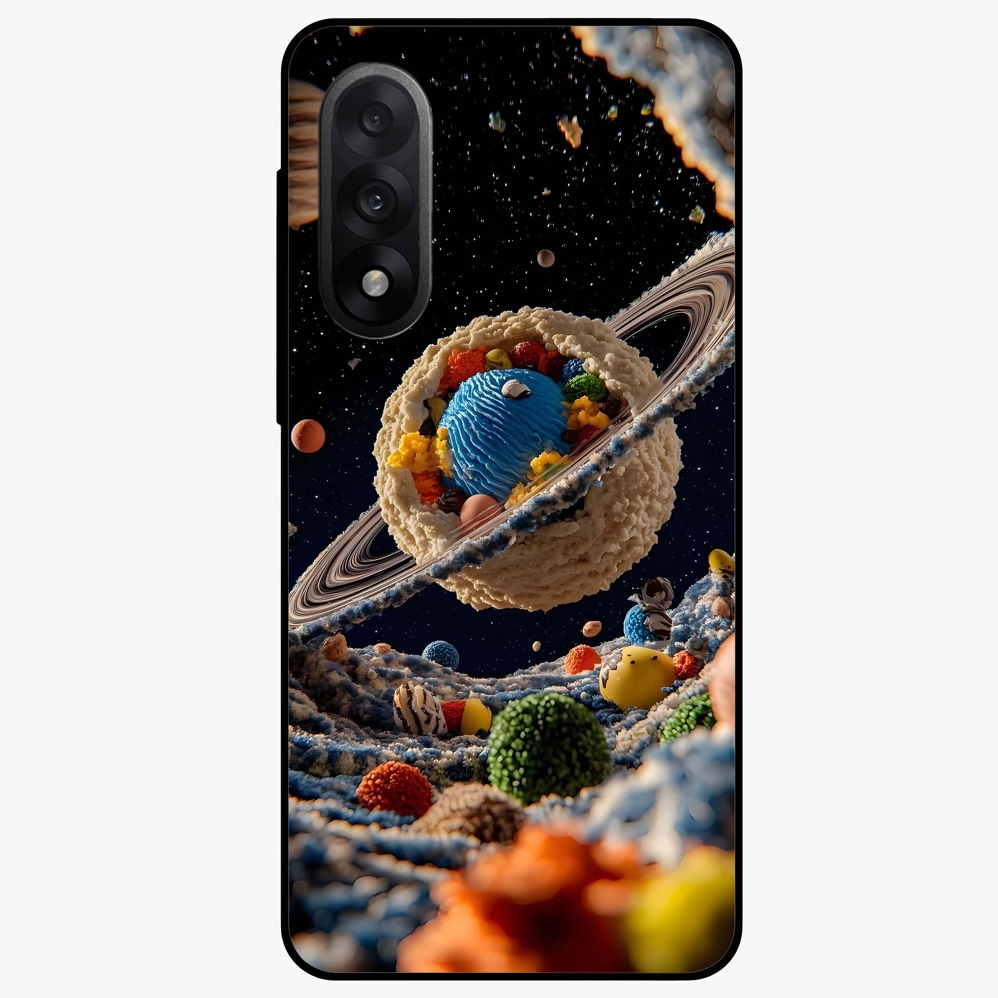Galactic Dessert Dream Printed Glass Case for 1+Nord 5 playful front view featuring dessert themed artwork with cosmic twist