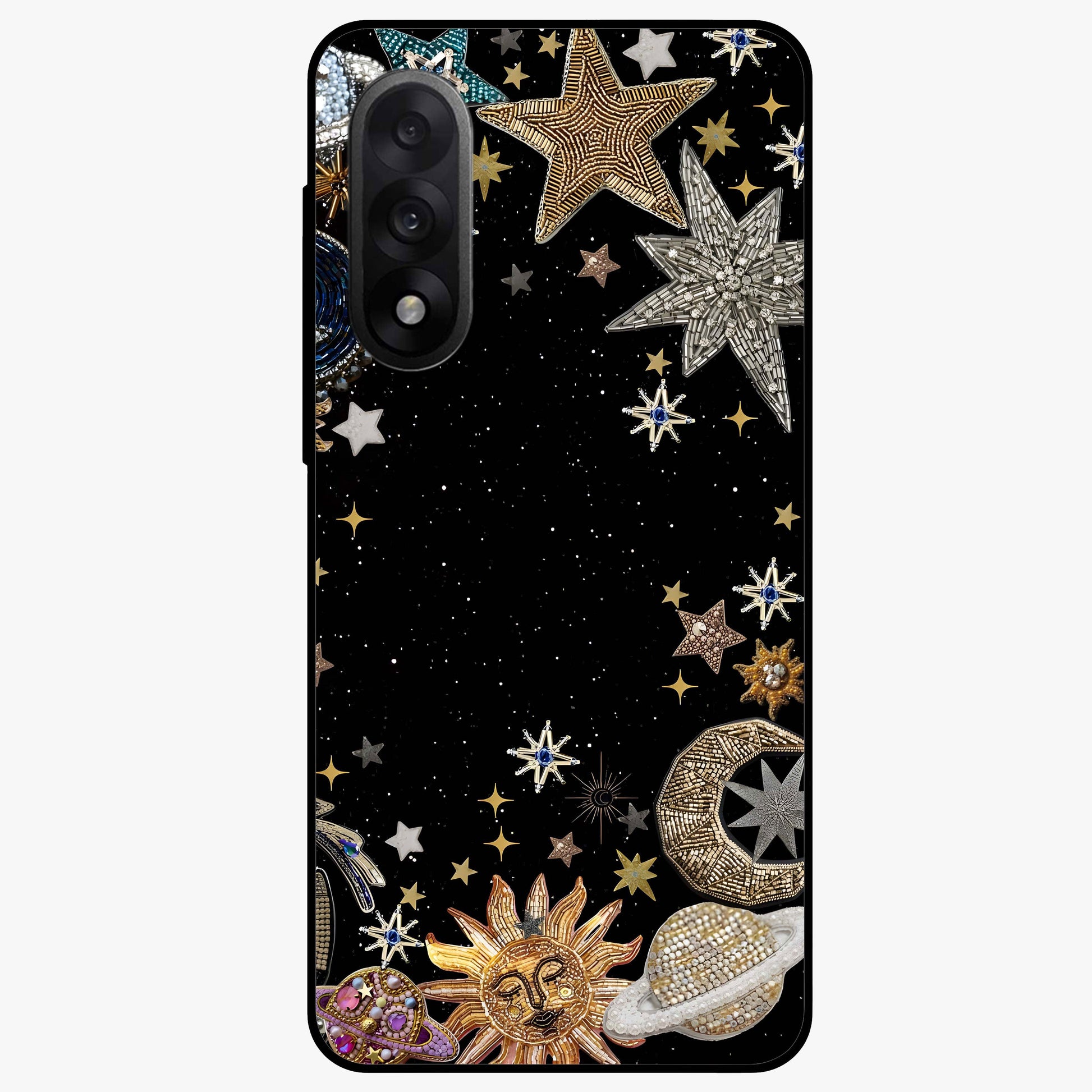Galactic Jewel Stars Glass Case for 1+Nord 5 elegant front view featuring sparkling jewel inspired star artwork