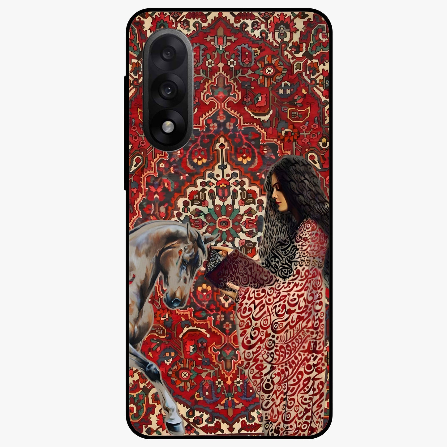 Girl With Horse Glass Case for 1+Nord 5 elegant front view featuring artistic illustration of girl and horse