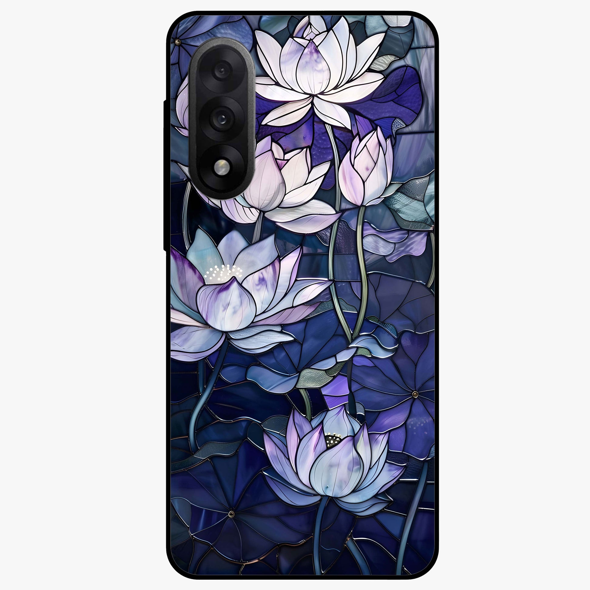 Gloss Petal Rush Glass Case for 1+Nord 5 bold front view featuring dynamic floral artwork with glossy appeal