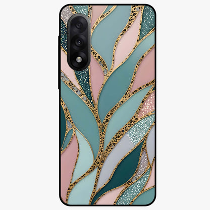 Golden Leaf Dreams Glass Case for 1+Nord 5 elegant front view featuring shimmering golden leaf artwork