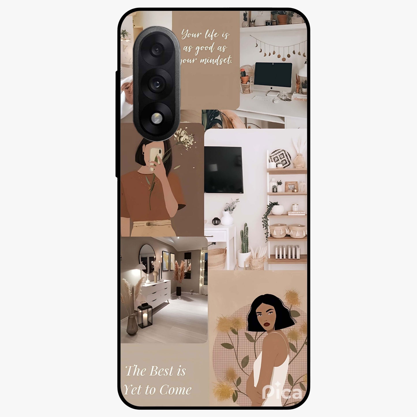 Golden Mind Moment Glass Case for 1+Nord 5 artistic front view featuring abstract golden inspired artwork