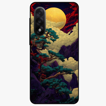Golden Moon Horizon Glass Case for 1+Nord 5 serene front view featuring glowing golden moon over horizon artwork