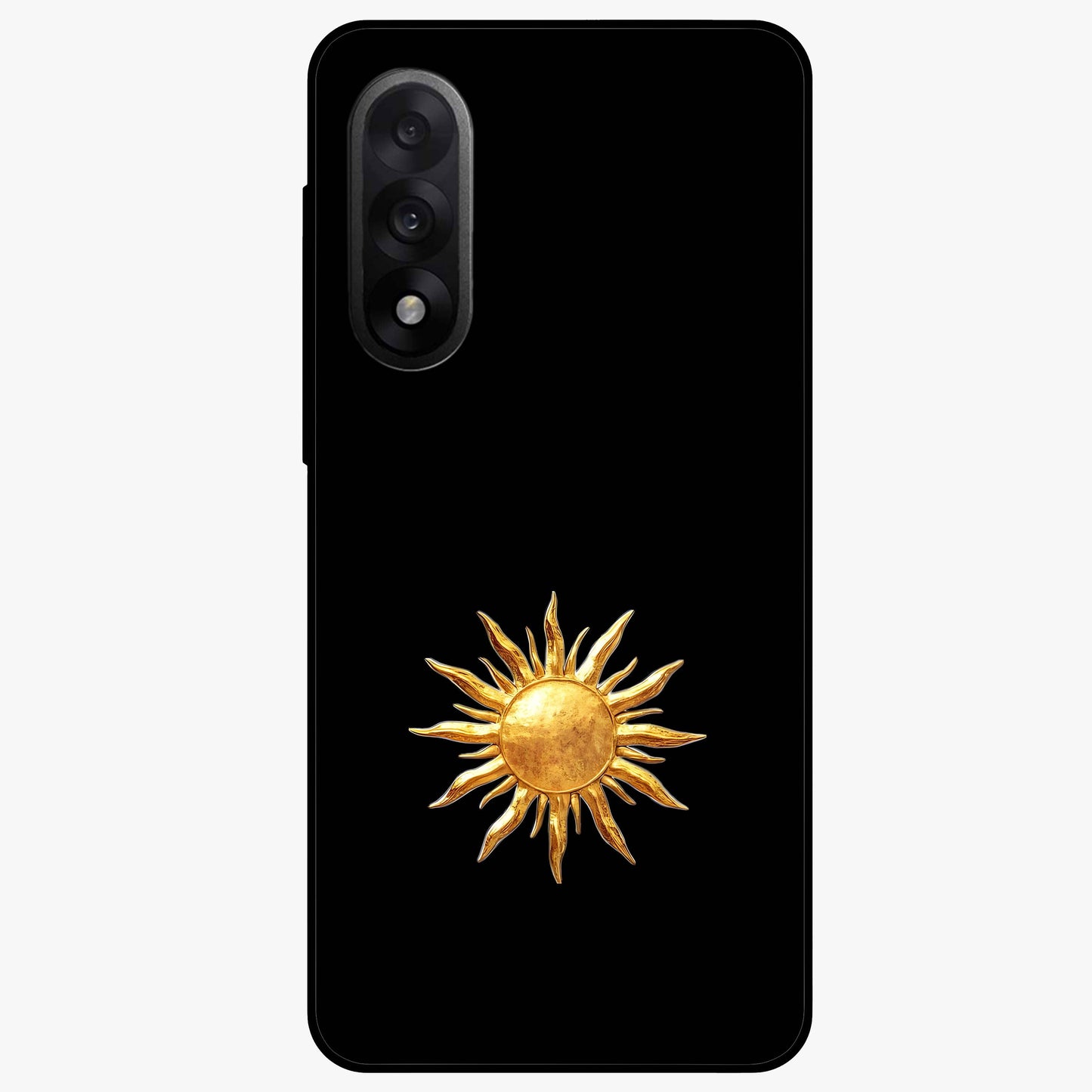 Golden Sun Minimalism Glass Case for 1+Nord 5 clean front view featuring minimalist golden sun artwork