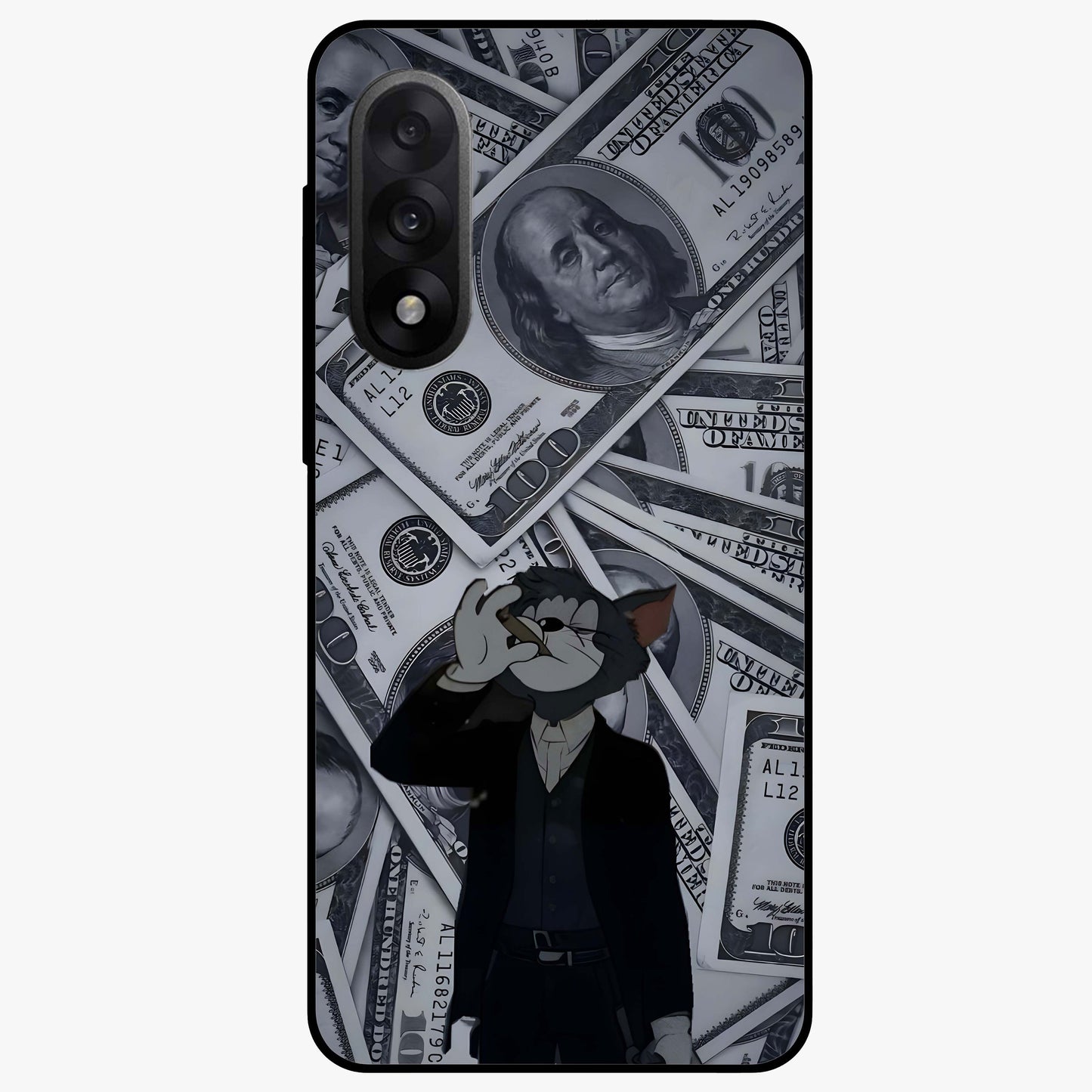 Greedy Fortune Cat Glass Case for 1+Nord 5 charming front view featuring lucky cat inspired artwork