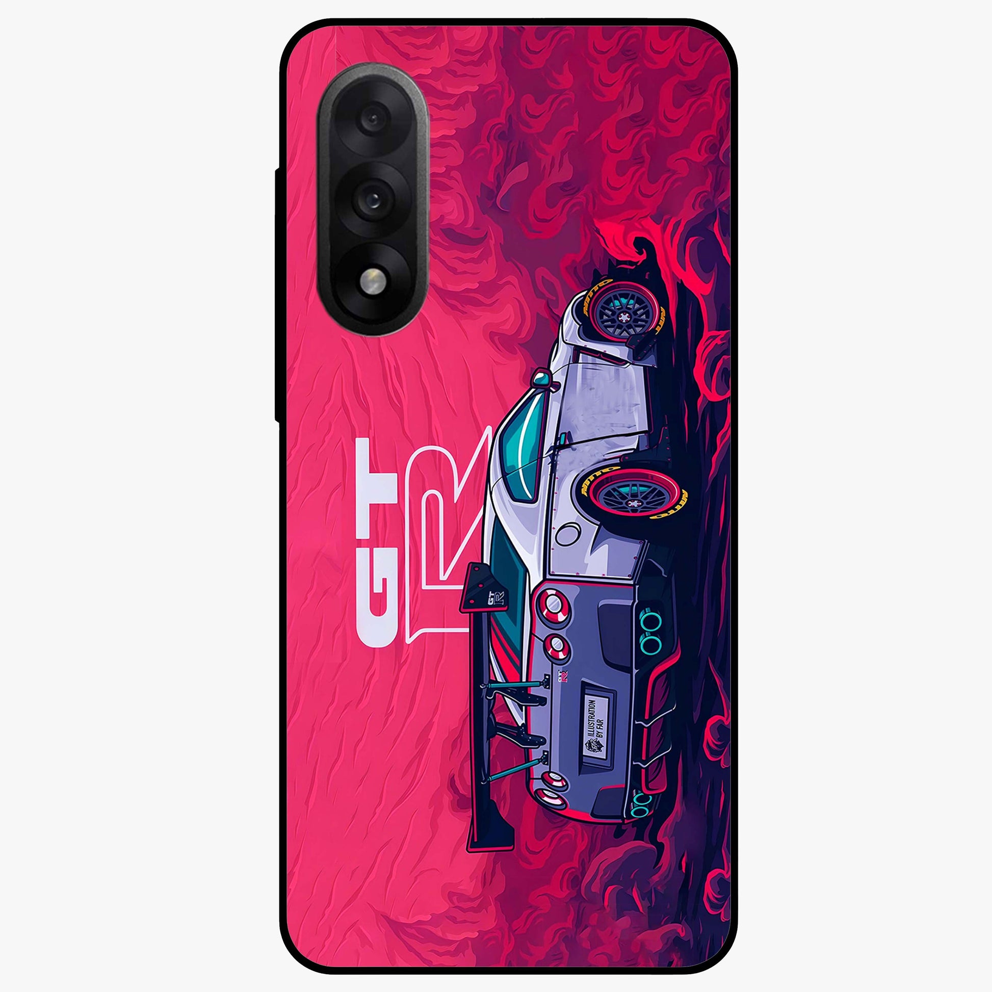Gt R Car Pattern Glass Case for 1+Nord 5 bold front view featuring performance car inspired pattern artwork