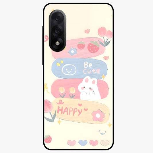Happy Cute Bunny Glass Case for 1+Nord 5 adorable front view featuring playful bunny artwork