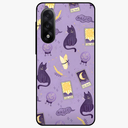 Humble Magic Cats Glass Case for 1+Nord 5 showing full back design in clean flat view with whimsical cat artwork and glossy glass finish.