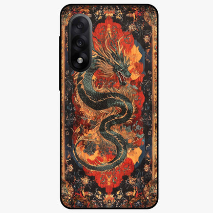 Inferno Dragon Soul Glass Case for 1+Nord 5 showing full back design in clean flat view with blazing dragon artwork and glossy glass finish.