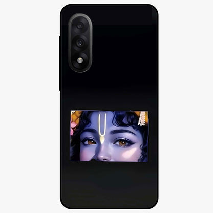 Krishna Divine Embrace Glass Case for 1+Nord 5 serene front view featuring devotional Krishna inspired artwork